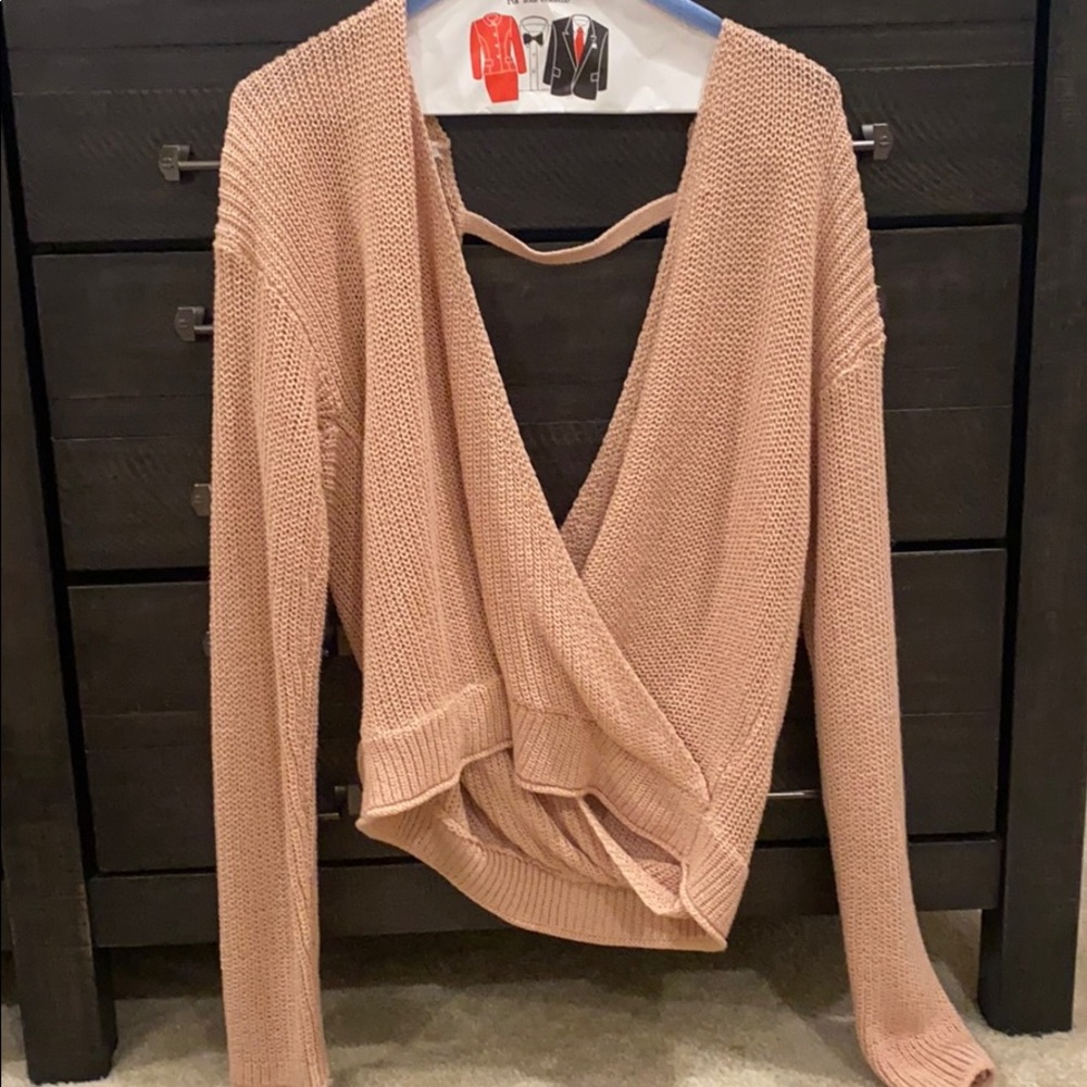 Blush ballerina cable knit deep v sweater